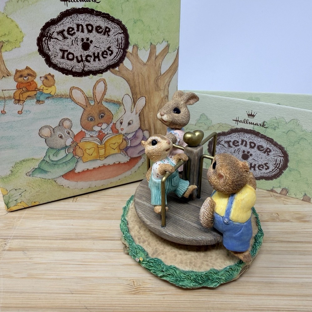 Hallmark Tender Touches Playground Go Round Manual Spin 1993 Kids Playing Bunny